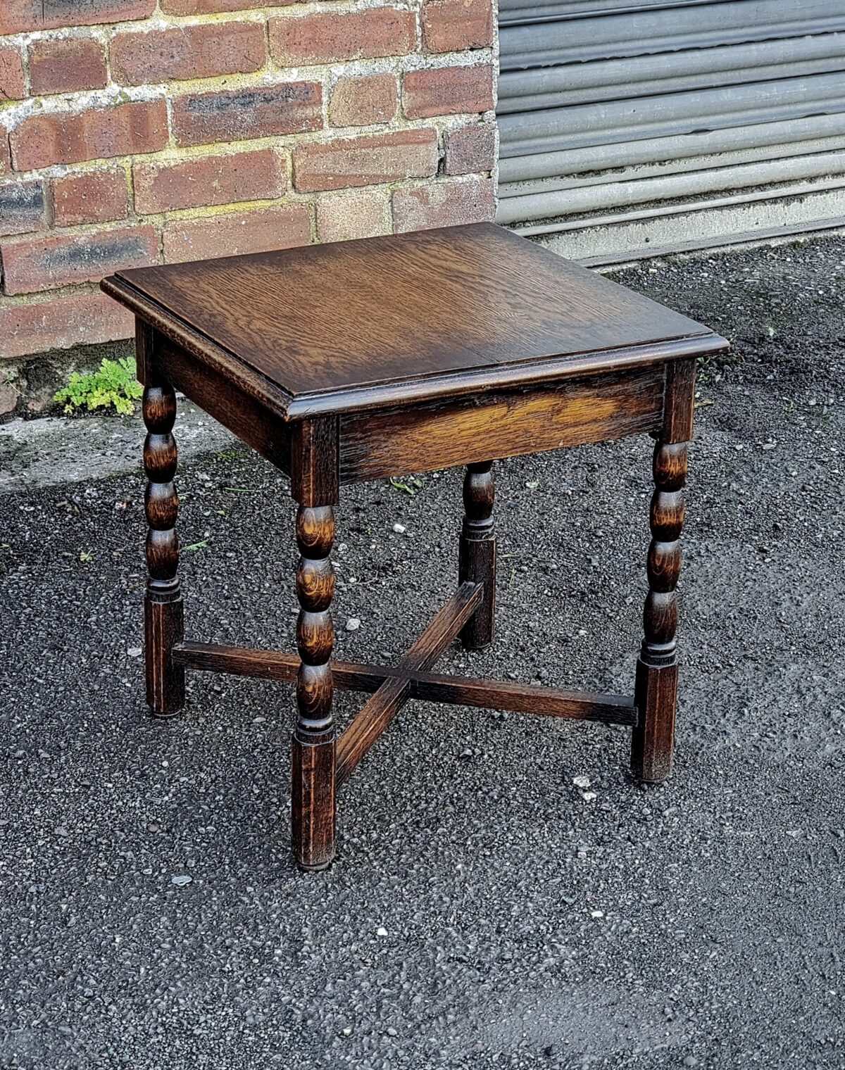 Small Oak Side Table, 'Bobbin' Lathe-Turned Legs