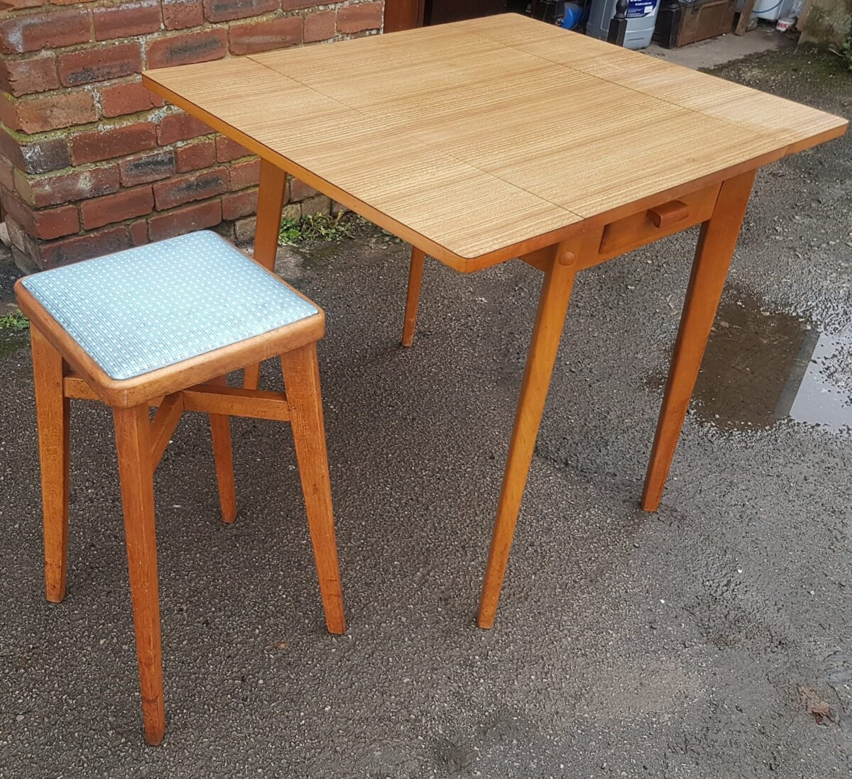 Vintage Melamine-Top Kitchen Table, Retro Drop-Side Kitchen Table with Drawer, Mid-Century Drop-Leaf Kitchen Table - Image 2