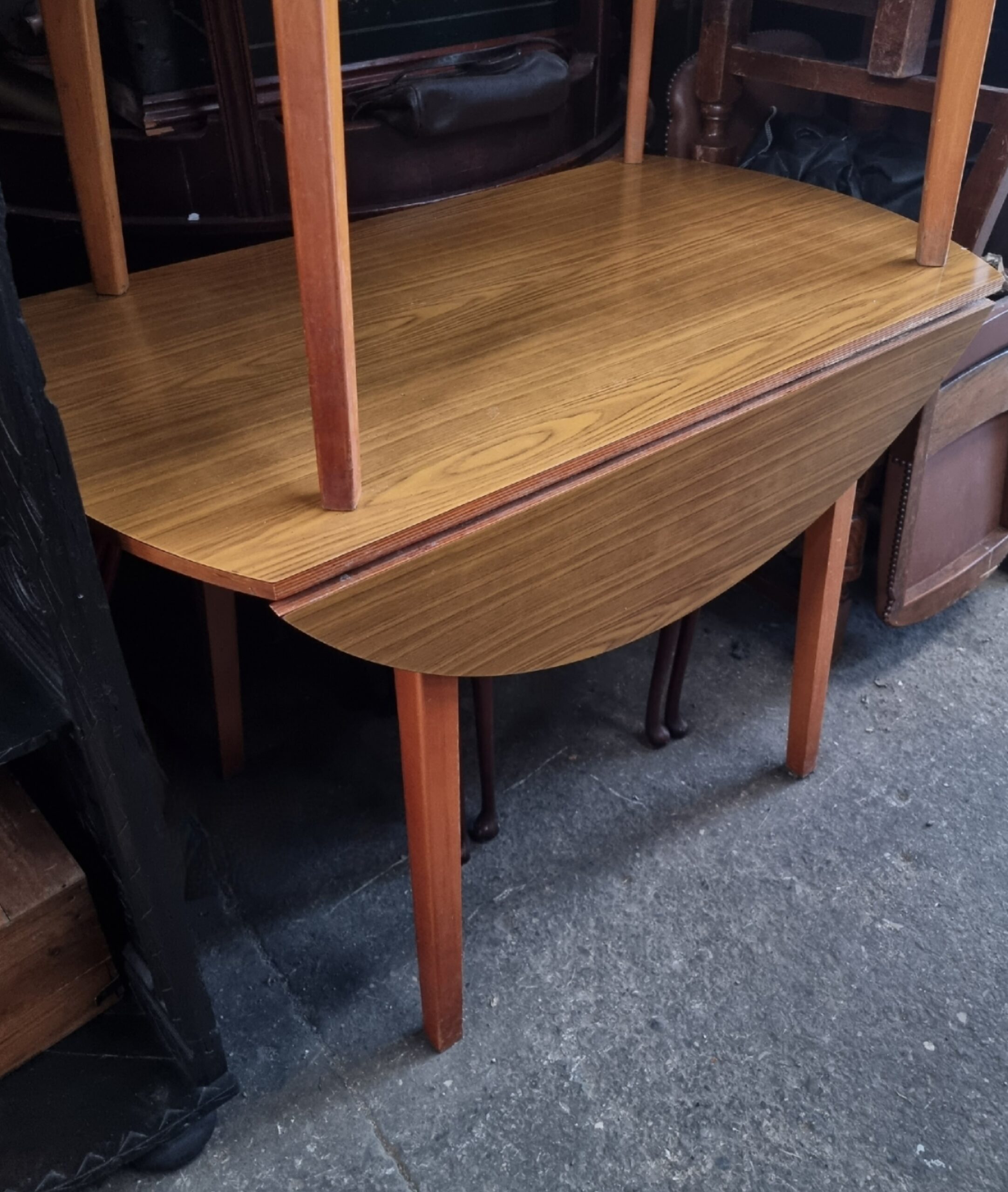 Vintage Melamine RoundTop Kitchen Table, Retro DropSide Kitchen Table