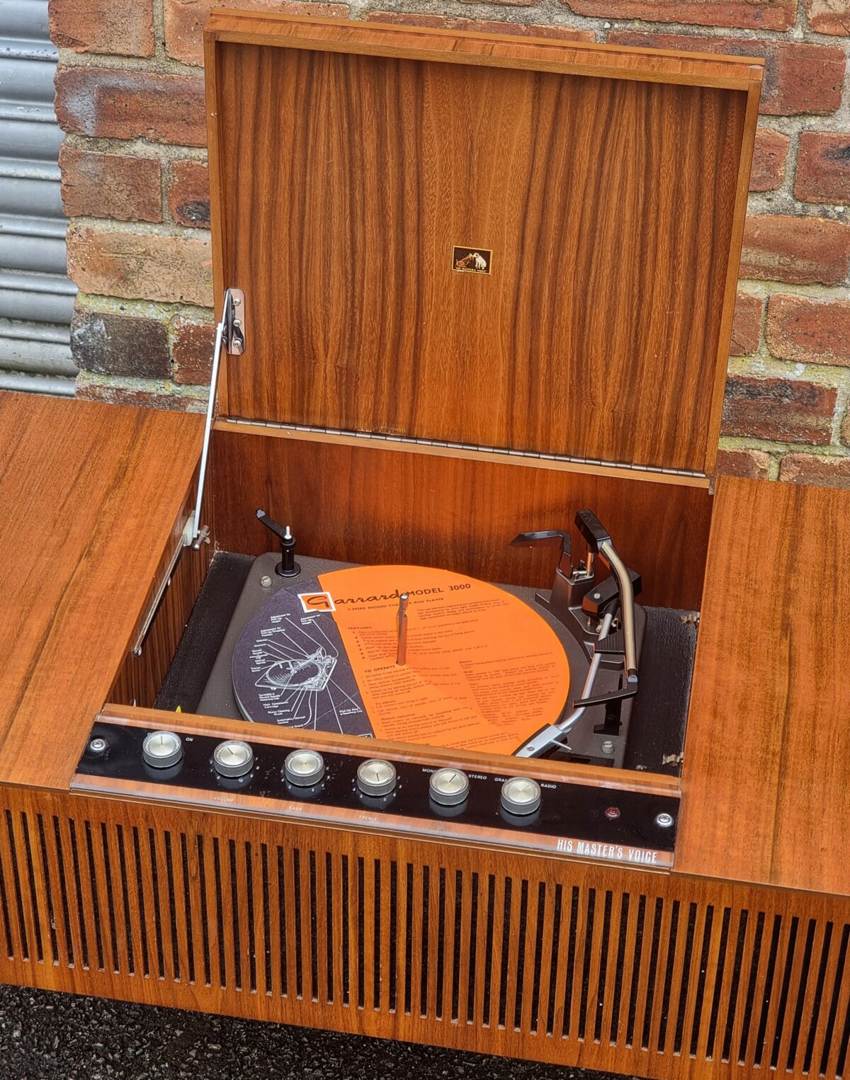 Mid-Century Record Player, Retro 'His Masters Voice' (HMV) Record Player with Garrard Record Deck Turntable (Garrard Model 3000) - Image 3