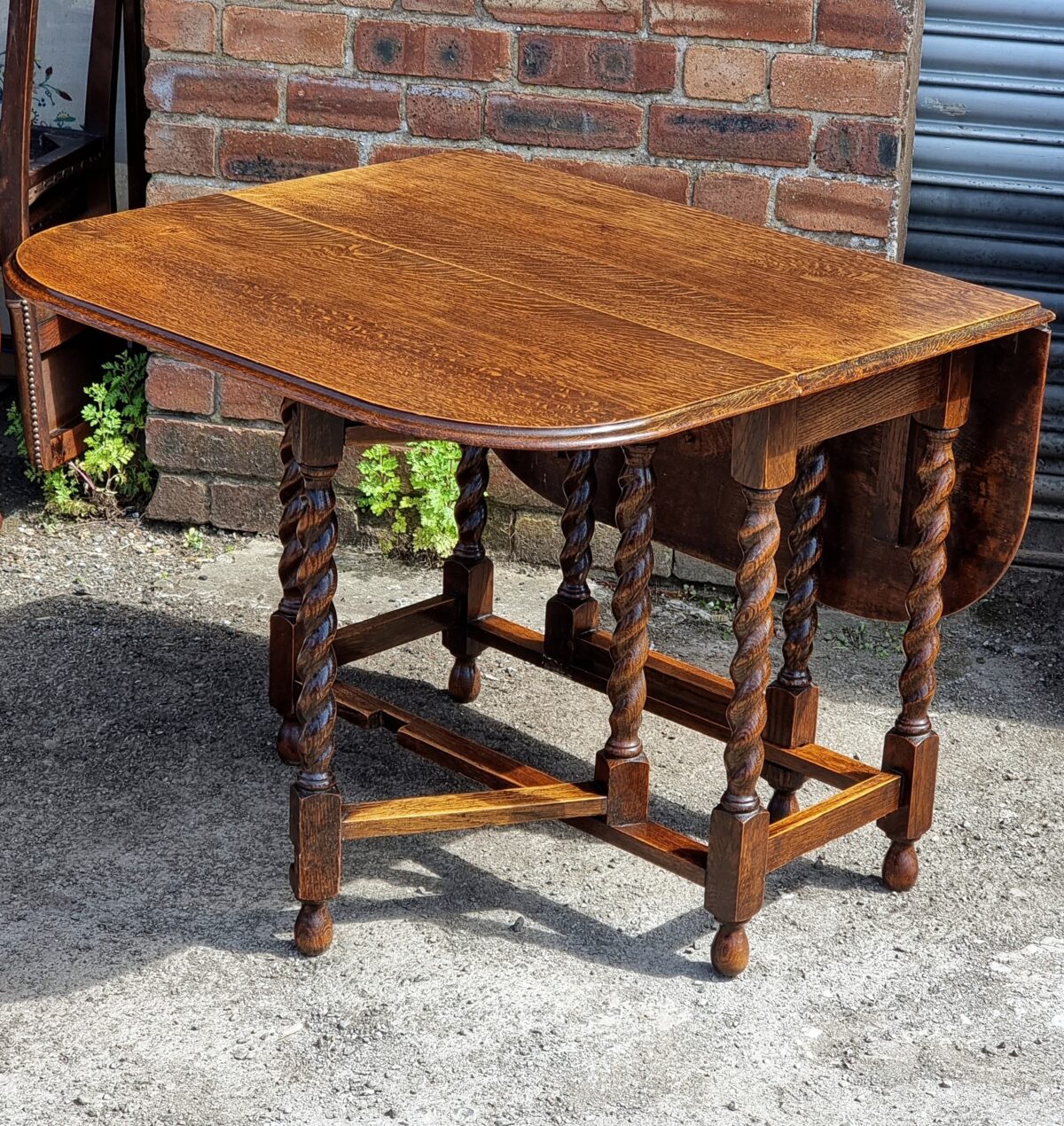 Barley-Twist Oak Gate-Leg Dining Table, Oak Barley-Twist Drop-Leaf Table - Image 2