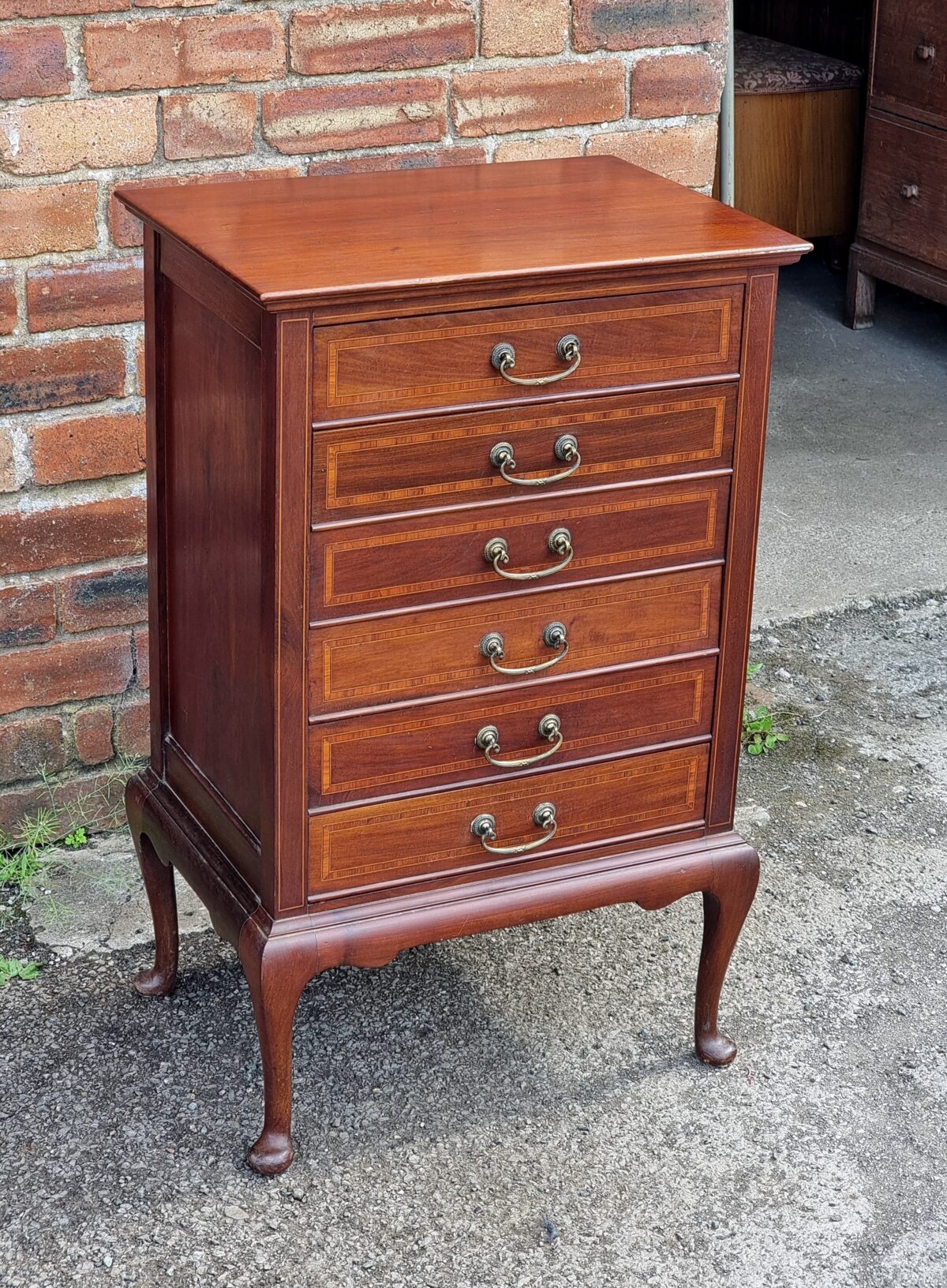 Inlaid Antique Music Cabinet, Sheet-Music/Paper-Filing Cabinet, Chest of Drawers on Cabriolet-Legs