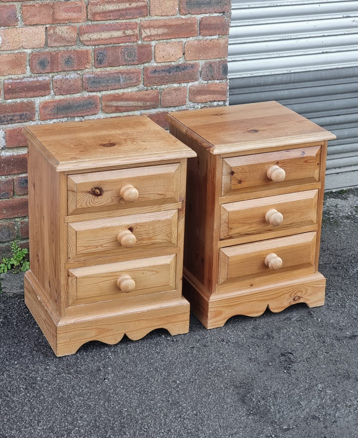 Vintage Pair of Pine Bedside Drawers, Vintage Pair of Matching Bedside Chests with 3 Drawers