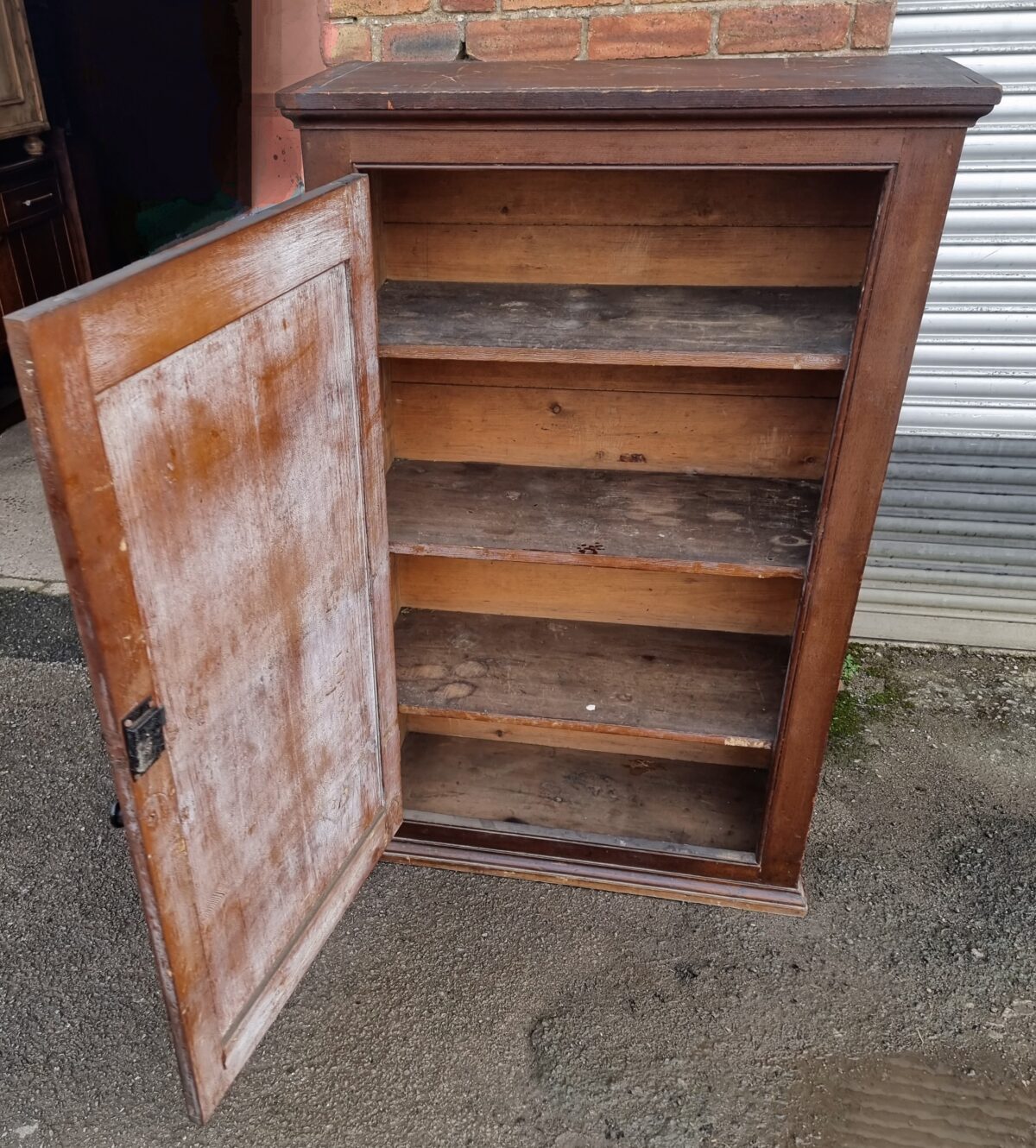 Scrumbled-Pine Antique Cupboard, Antique Pine Cupboard/Hutch/Cabinet with 3 Shelves, Lock & Key - Image 2