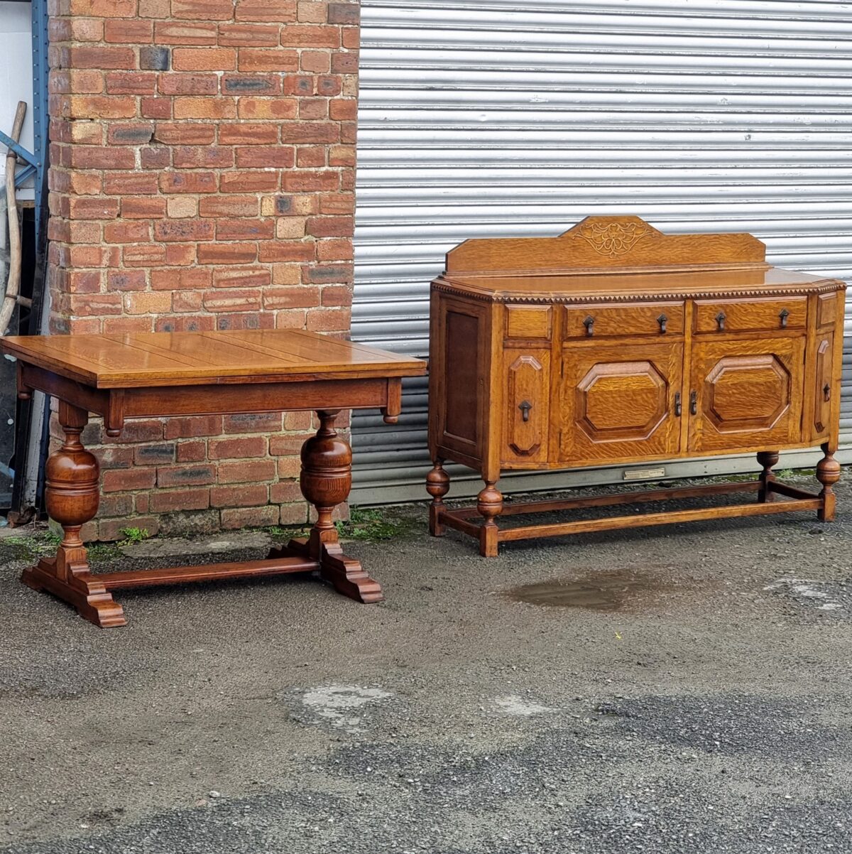 Golden Oak Antique Draw-Leaf Dining Table, 'Golden' Oak Twin-Pedestal Draw-Leaf Extending Dining Table - Image 4