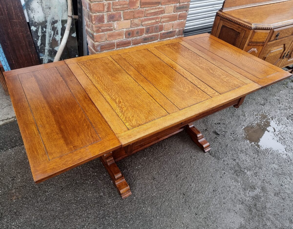 Golden Oak Antique Draw-Leaf Dining Table, 'Golden' Oak Twin-Pedestal Draw-Leaf Extending Dining Table - Image 3