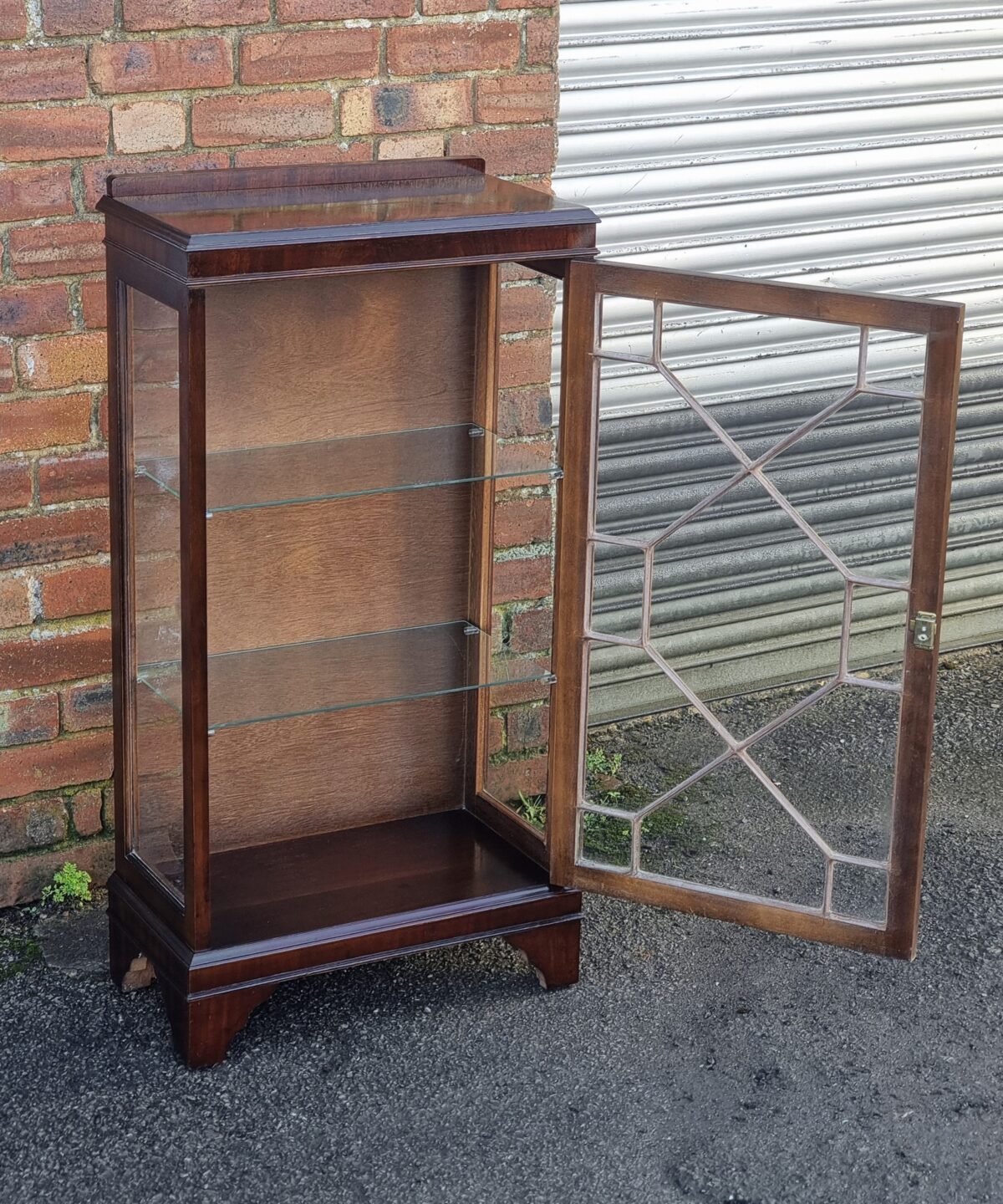 Vintage Astragal-Glazed Display Cabinet, Narrow/Small Glass Curio Cabinet - Image 2