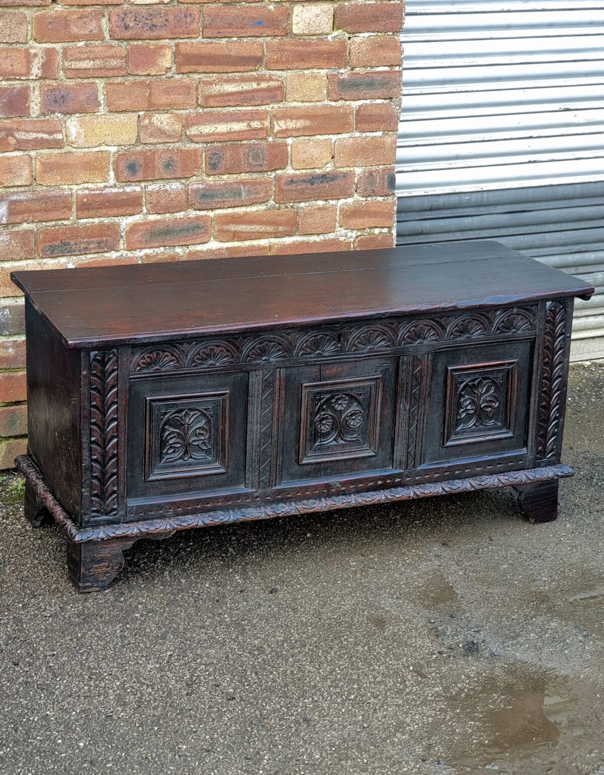 Heavily-Carved Antique Oak Blanket Chest, Heavily-Carved Oak Coffer, lift-up lid Ornately-Carved Oak Chest