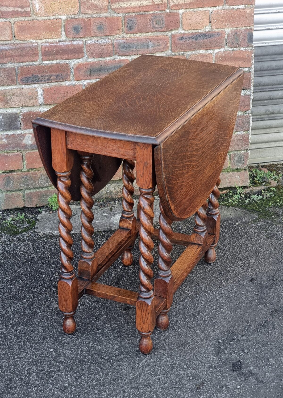 Barley-Twist Oak Gate-Leg Table, Oak Barley-Twist Drop-Leaf Table, Small Oak Drop-Side Dining Table - Image 4