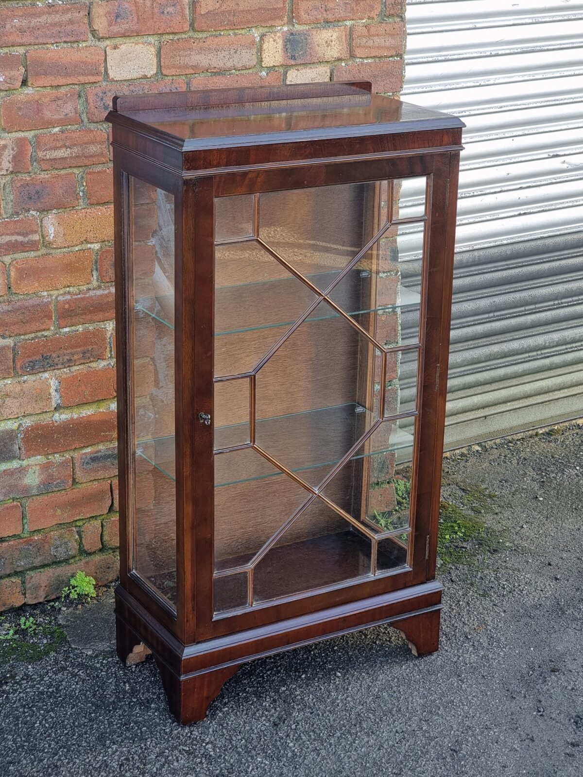 Vintage Astragal-Glazed Display Cabinet, Narrow/Small Glass Curio Cabinet