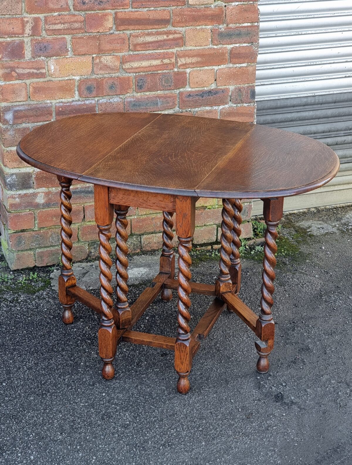 Barley-Twist Oak Gate-Leg Table, Oak Barley-Twist Drop-Leaf Table, Small Oak Drop-Side Dining Table - Image 3