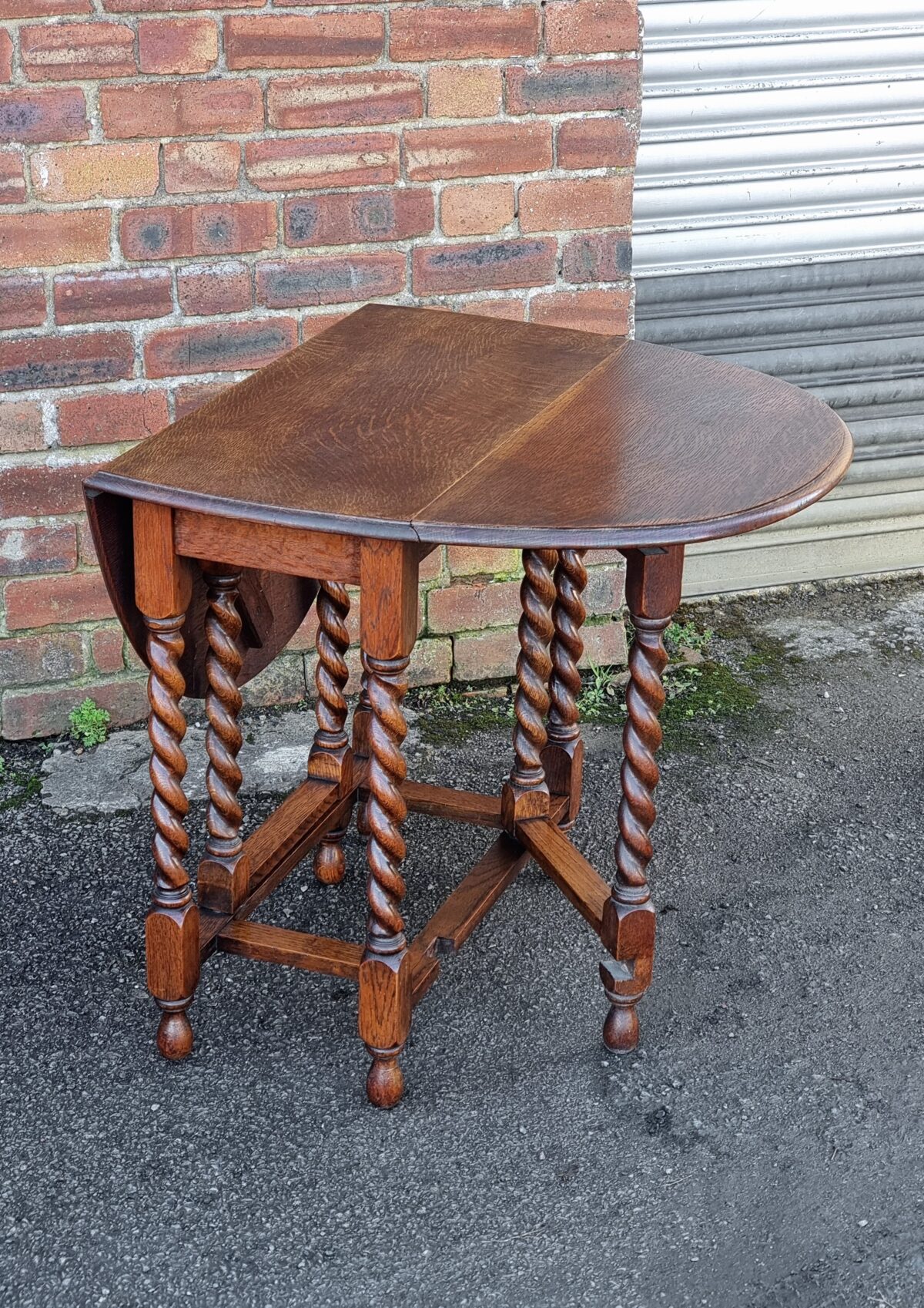 Barley-Twist Oak Gate-Leg Table, Oak Barley-Twist Drop-Leaf Table, Small Oak Drop-Side Dining Table - Image 2