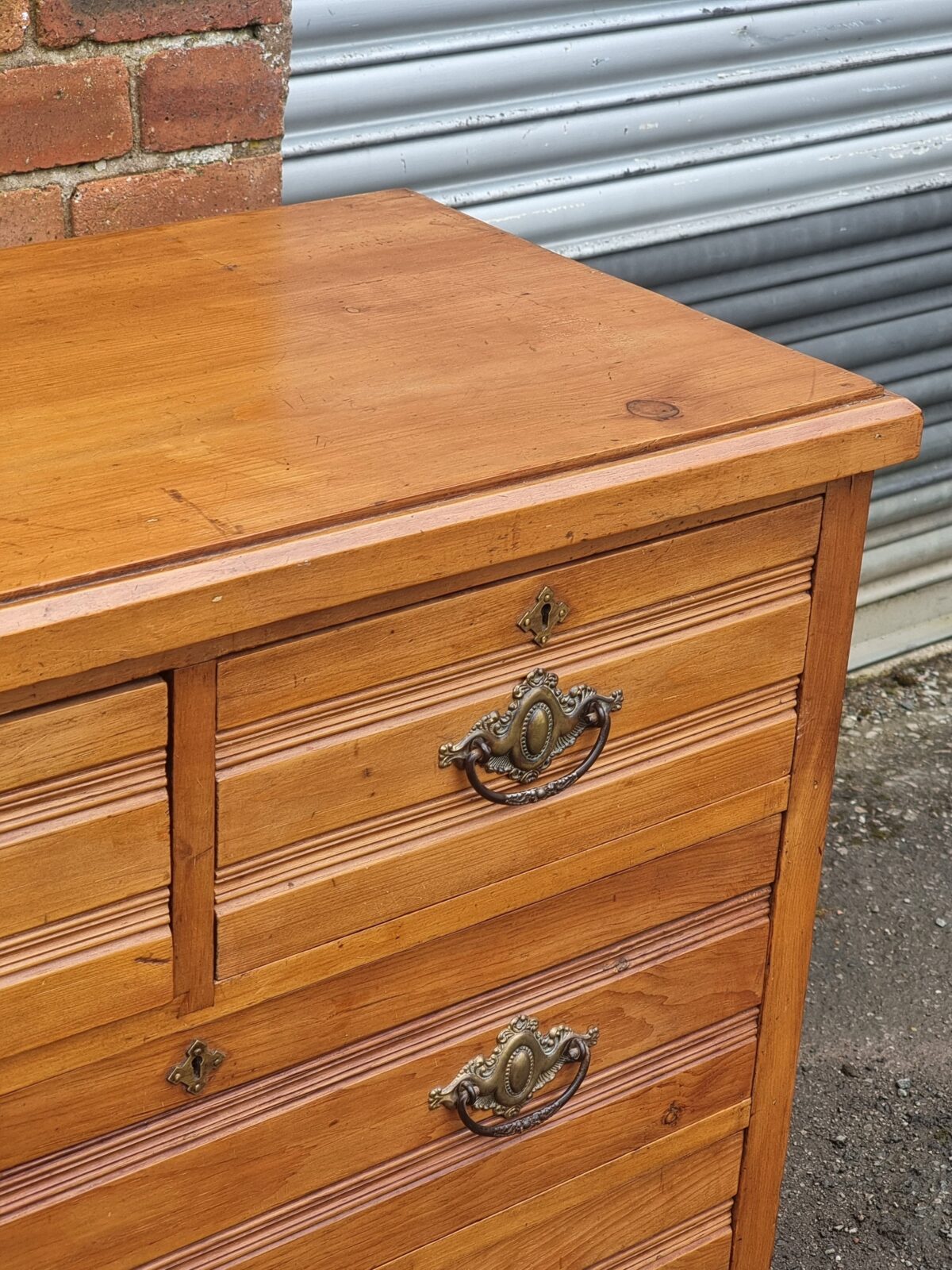 Antique Chest of Drawers with Ornate Brass Drop-Handles, Antique Pine/Satinwood Chest of Drawers - Image 2