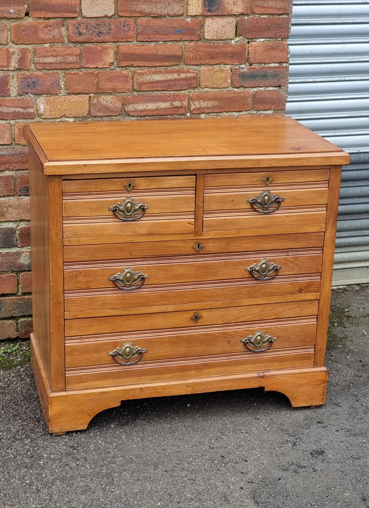 Antique Chest of Drawers with Ornate Brass Drop-Handles, Antique Pine/Satinwood Chest of Drawers