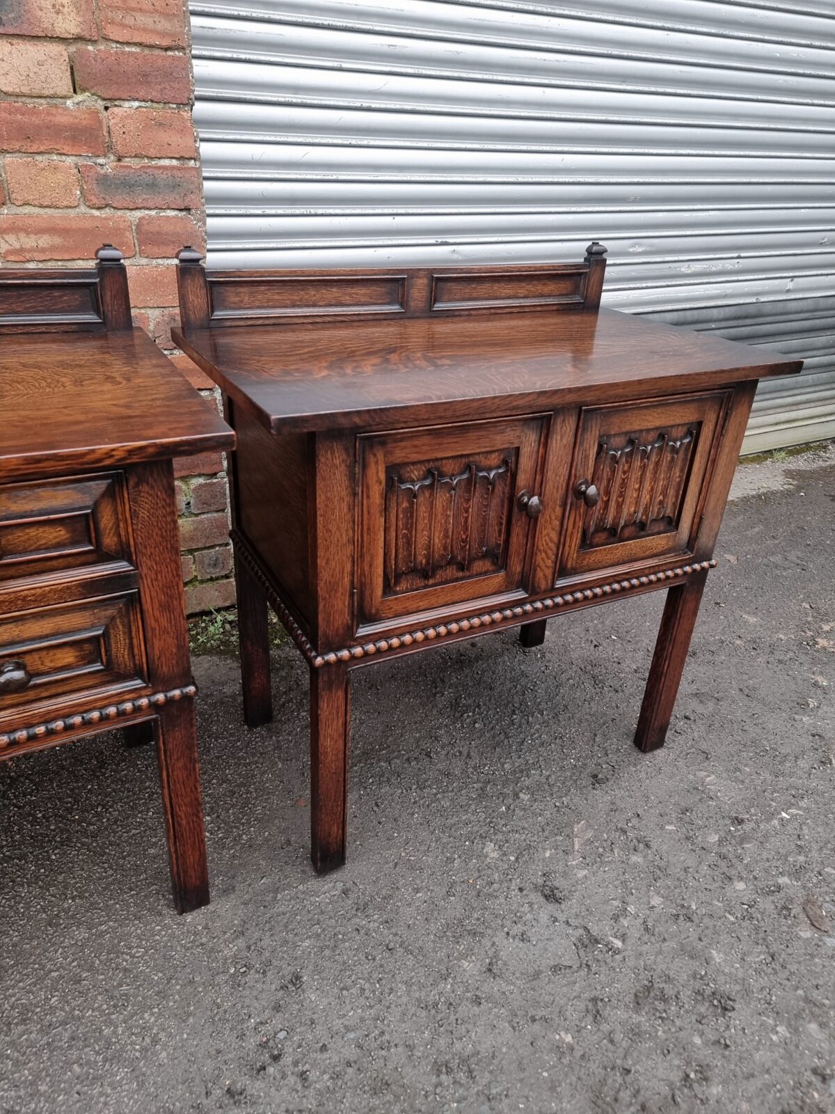 Oak Antique Pair of Side Cabinets, Small Oak Chest of Drawers & Oak Side Cabinet, Pair of Oak Night Stands - Image 4