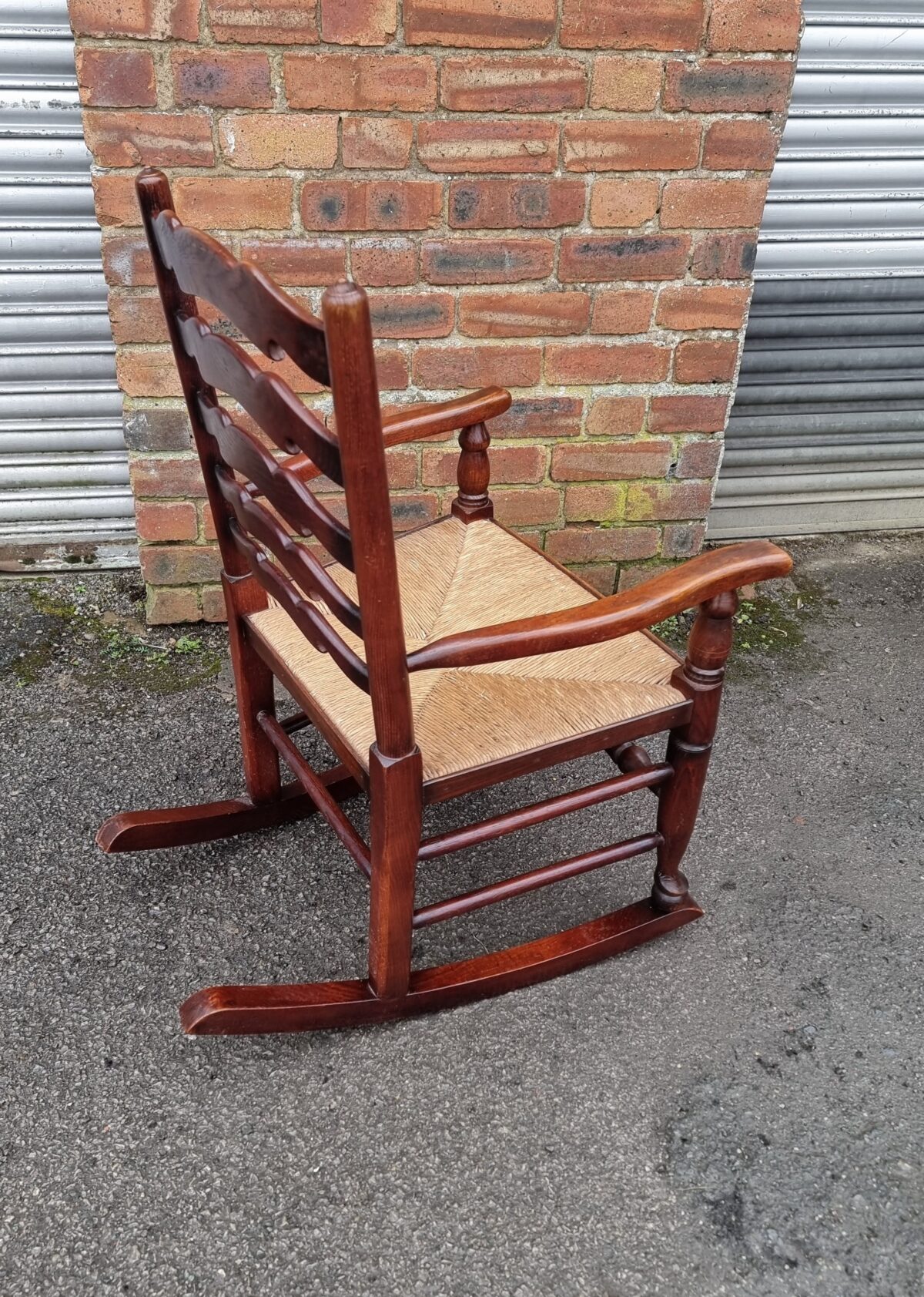 Antique style Oak Rocking Chair, Oak Ladder-Back Rush-Seat Rocking Chair - Image 2