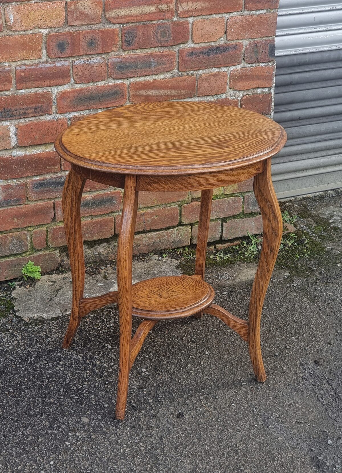 Oval Oak Side Table, Two-Tier Occasional Table, Serpentine Shaped Leg Golden Oak Oval Lamp Table