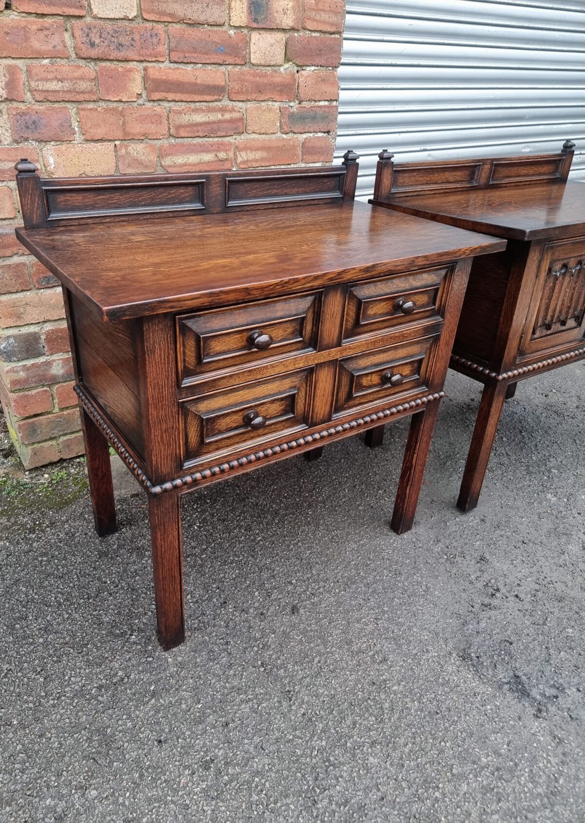 Oak Antique Pair of Side Cabinets, Small Oak Chest of Drawers & Oak Side Cabinet, Pair of Oak Night Stands - Image 3