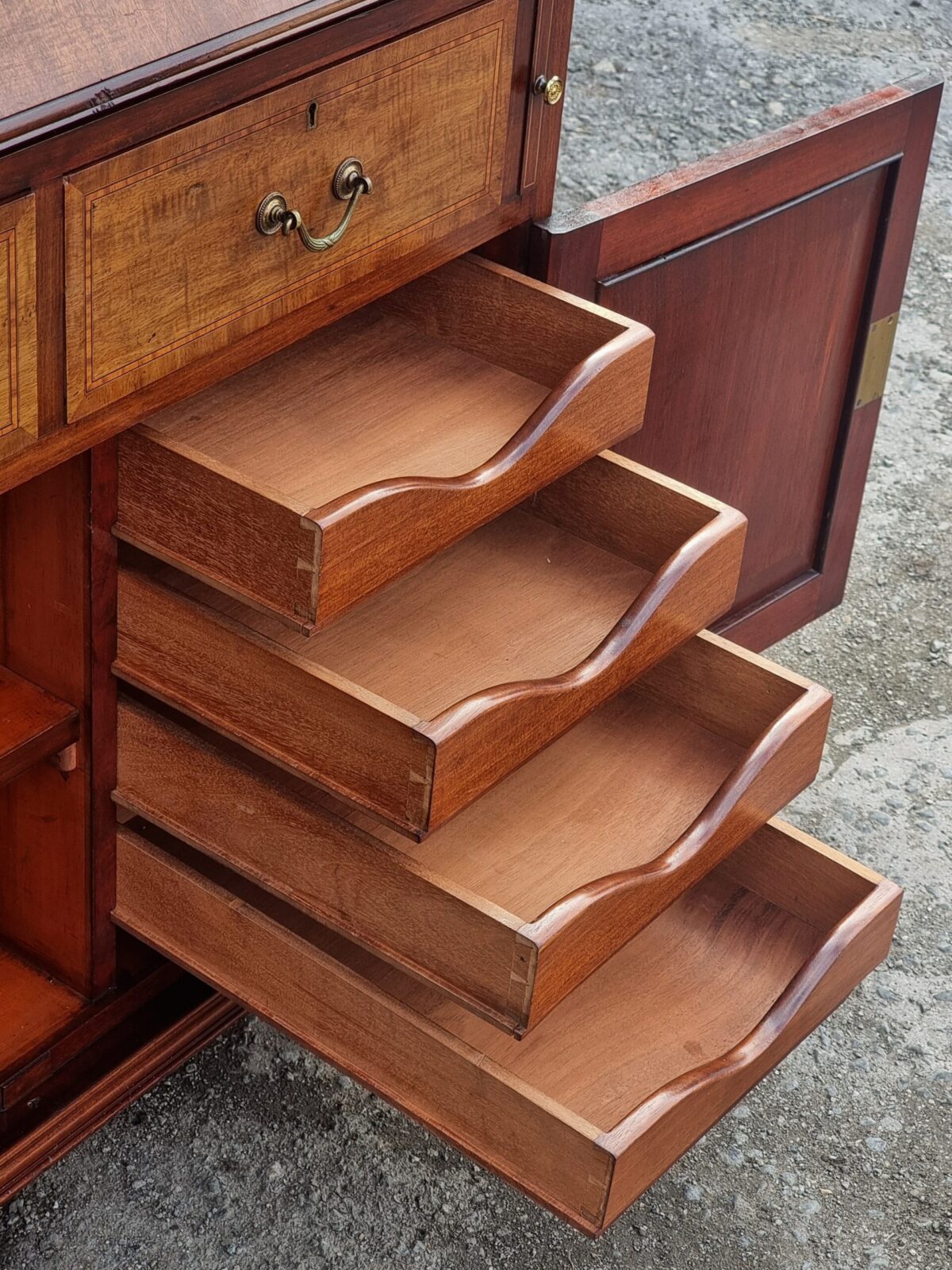 Antique Bureau Bookcase, Astragal-Glazed Bookcase with Drop-Front Bureau Desk & filing Cabinet below - Image 3