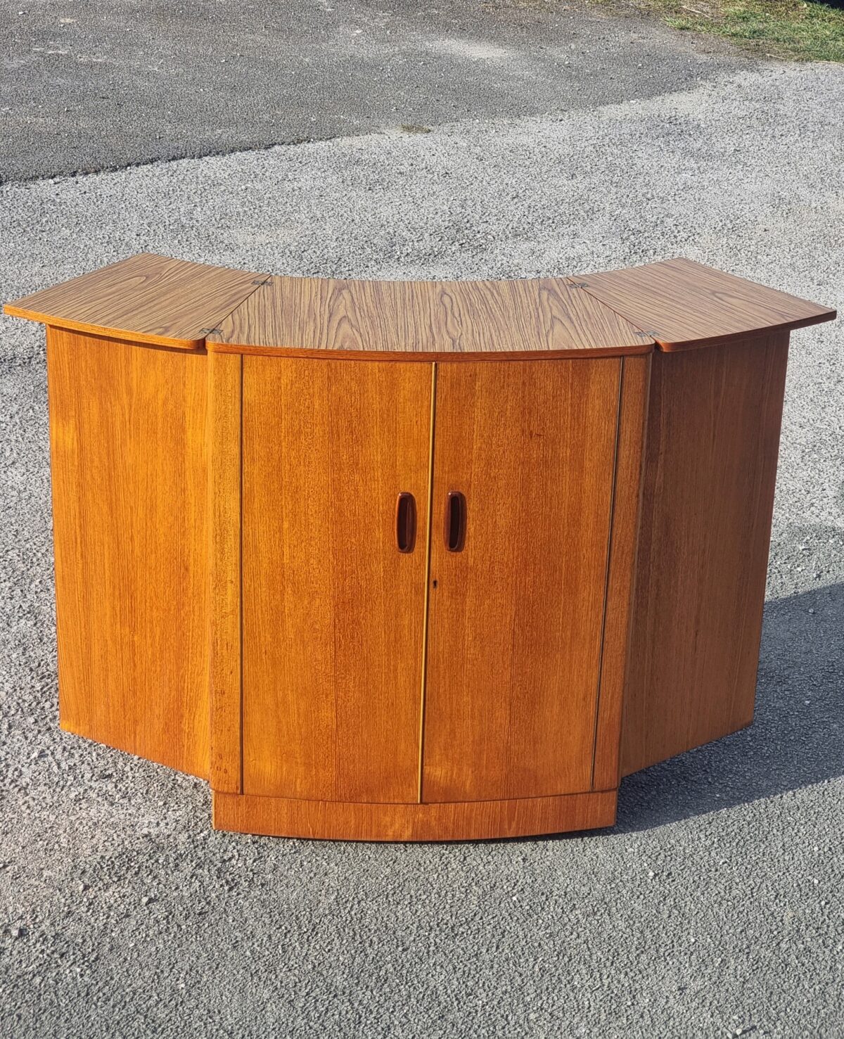 Teak Mid-Century Cocktail Bar, Drinks Cabinet with Fold-open Serving Table/Bar Top, internal Light & Fittings - Image 2