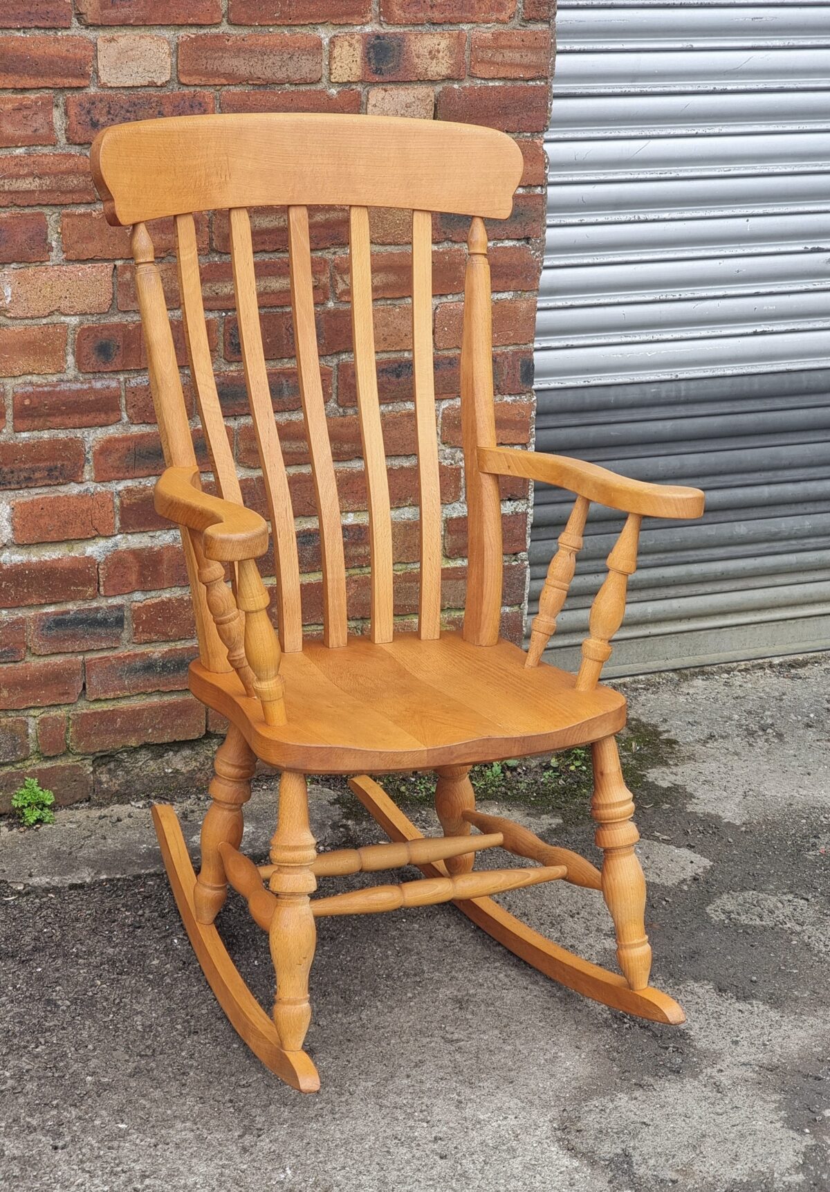 Vintage Beech Rocking Chair, Beechwood Rocking Arm Chair with Lathe-Turned Leg Supports/Stretchers - Image 2
