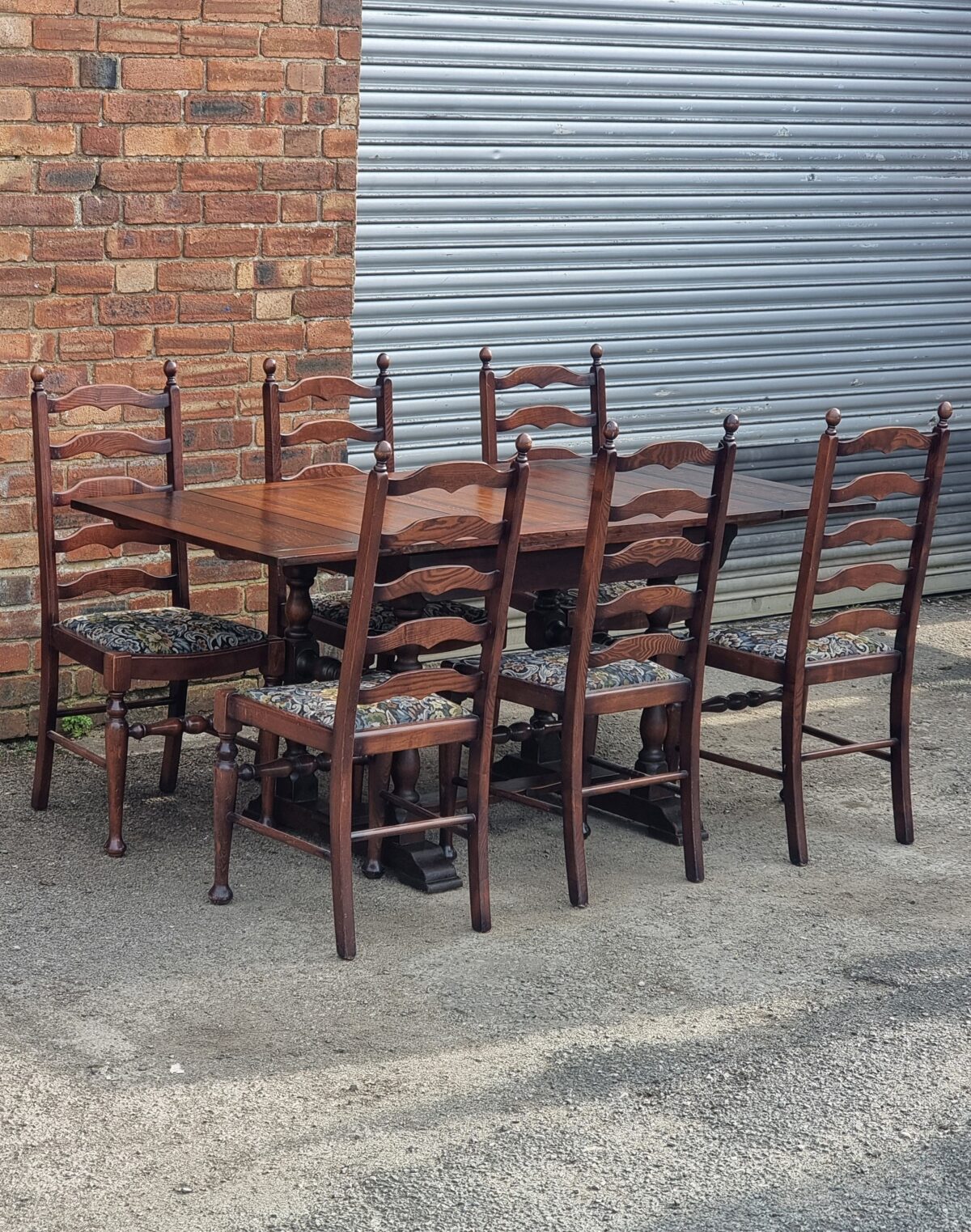 Vintage Oak Draw-Leaf Extending Dining Table, Draw-Leaf Dining Table with Lathe-Turned Leg/Supports & Stretchers - Image 3