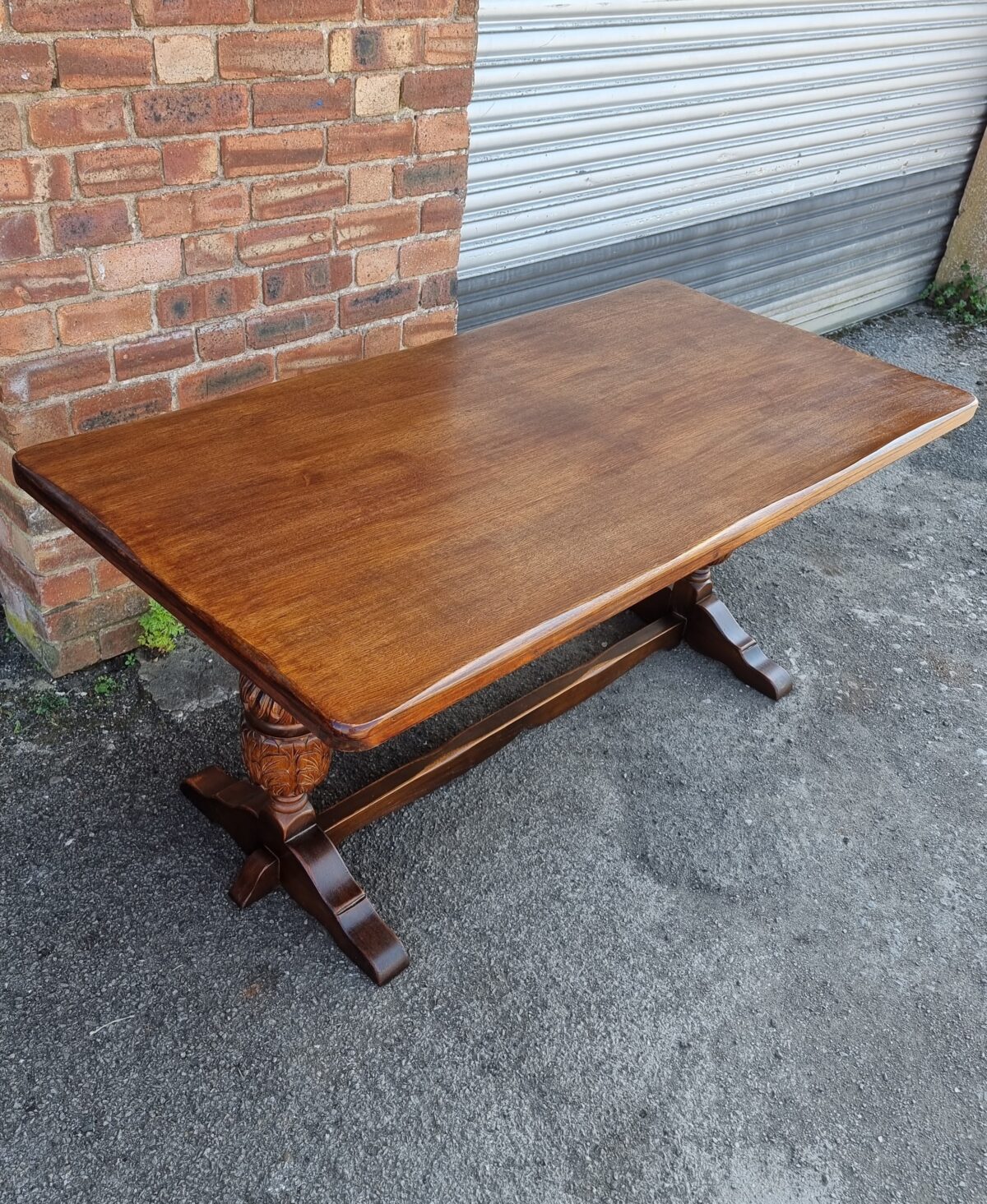 Vintage Antique style Twin-Pedestal Oak Refectory Table, Oak Carved Twin-Pedestal Dining Table - Image 2