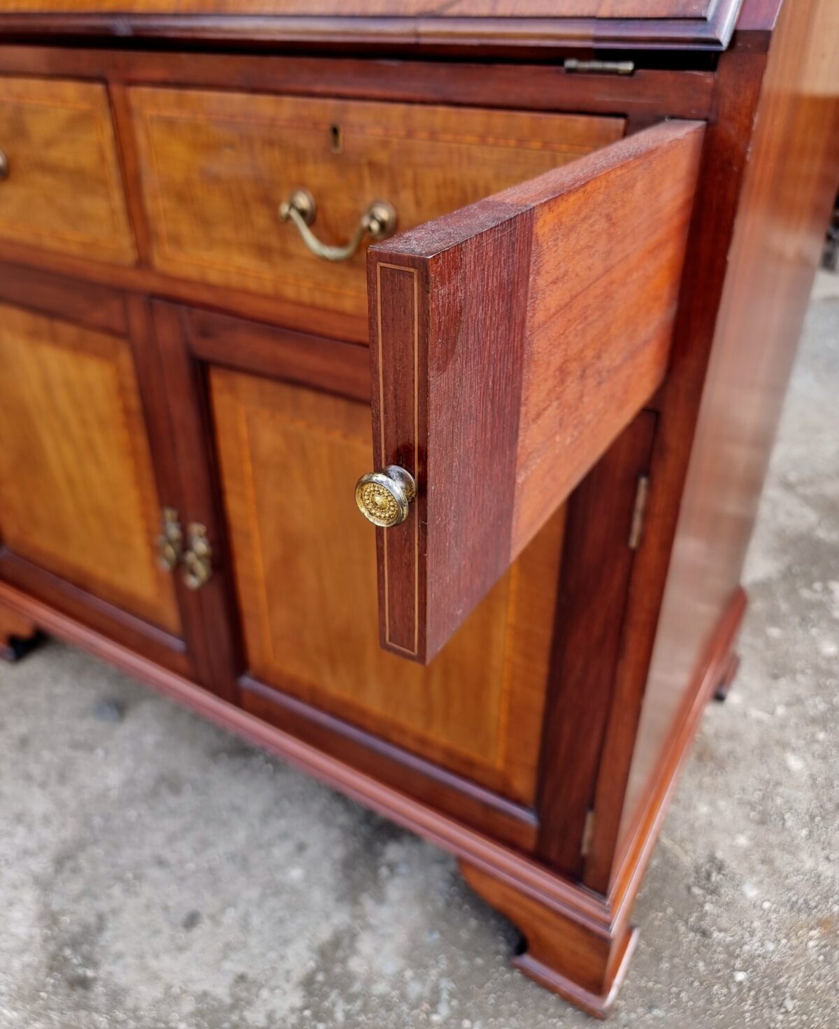 Antique Bureau Bookcase, Astragal-Glazed Bookcase with Drop-Front Bureau Desk & filing Cabinet below - Image 4
