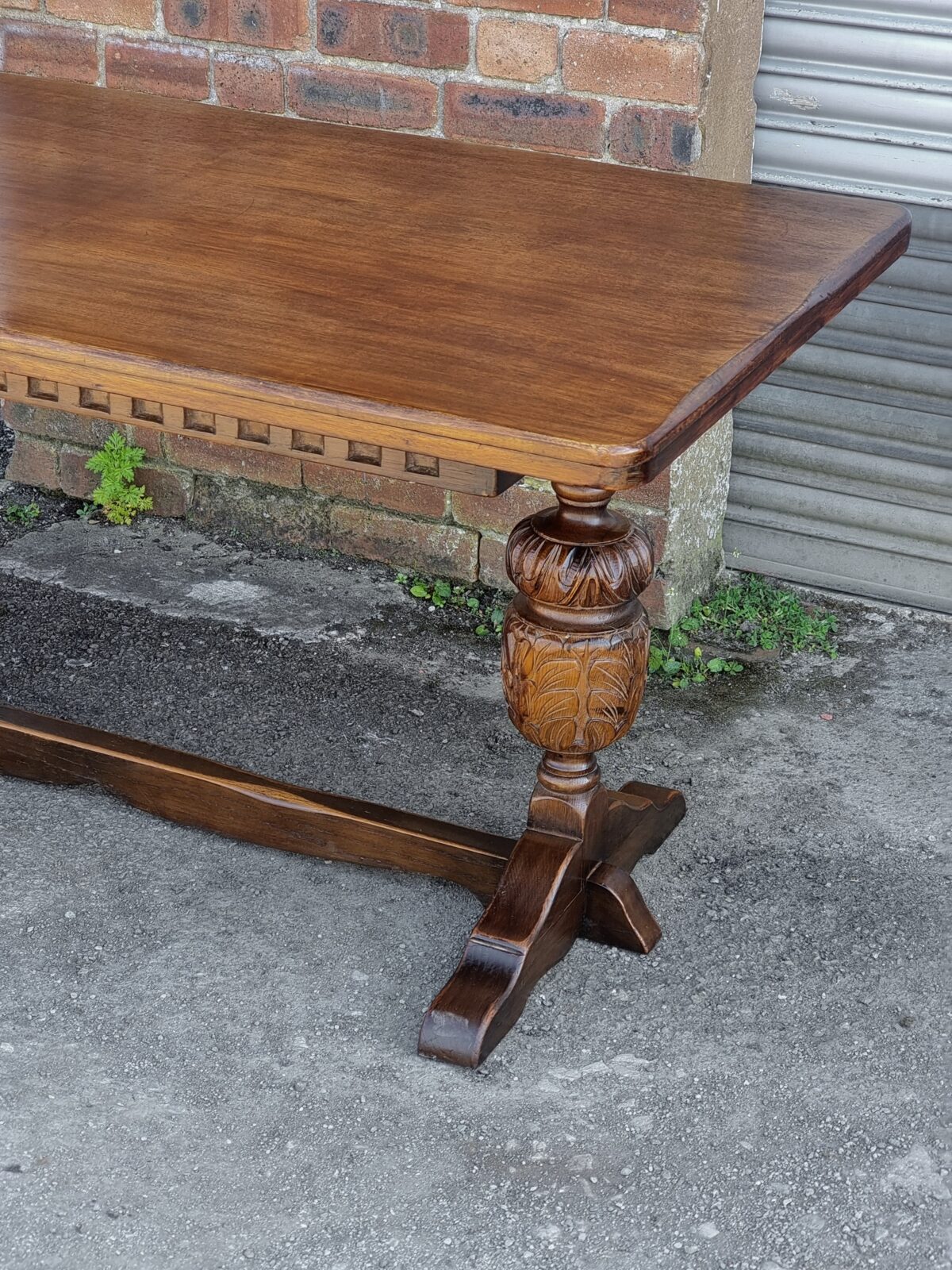 Vintage Antique style Twin-Pedestal Oak Refectory Table, Oak Carved Twin-Pedestal Dining Table - Image 4