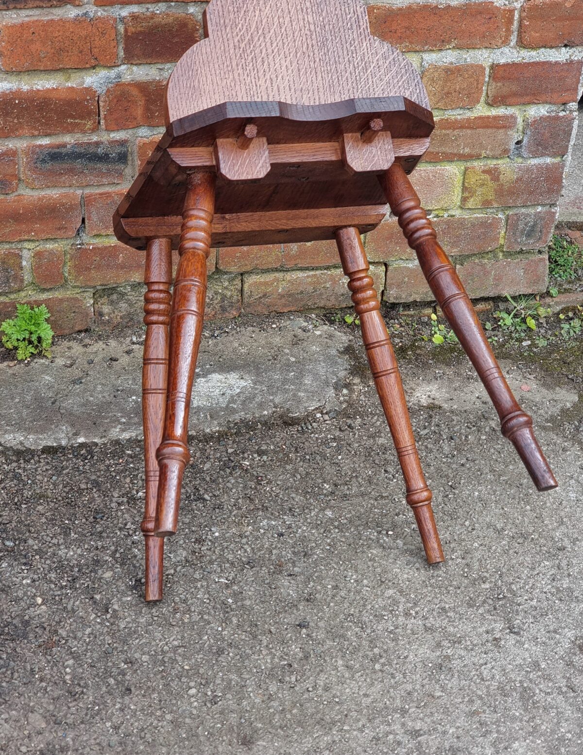 Antique Carved Oak Side Chair with Lathe-Turned Legs, Initialed Carved-back Hall Chair, Bedside Chair - Image 3