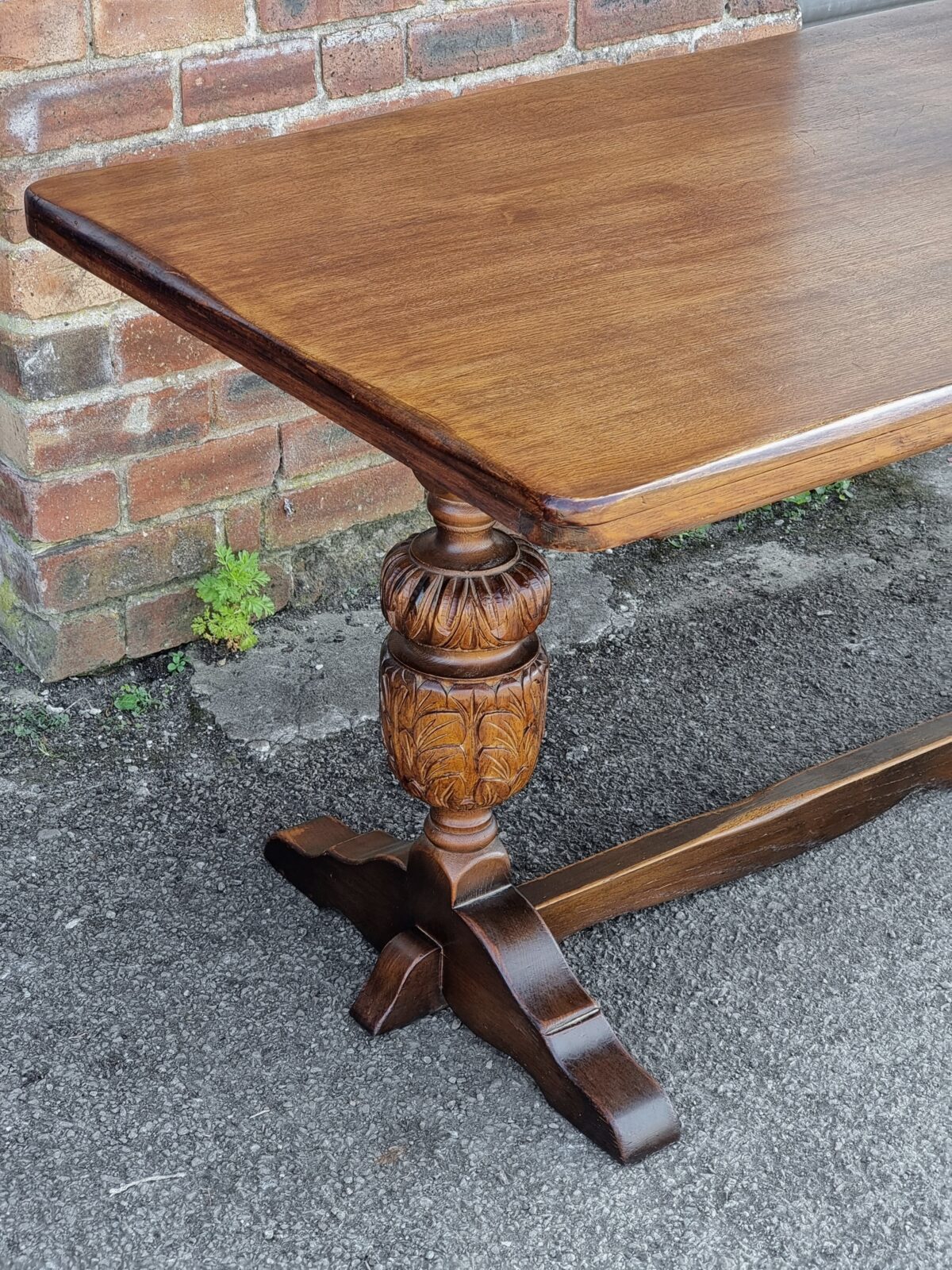 Vintage Antique style Twin-Pedestal Oak Refectory Table, Oak Carved Twin-Pedestal Dining Table - Image 3