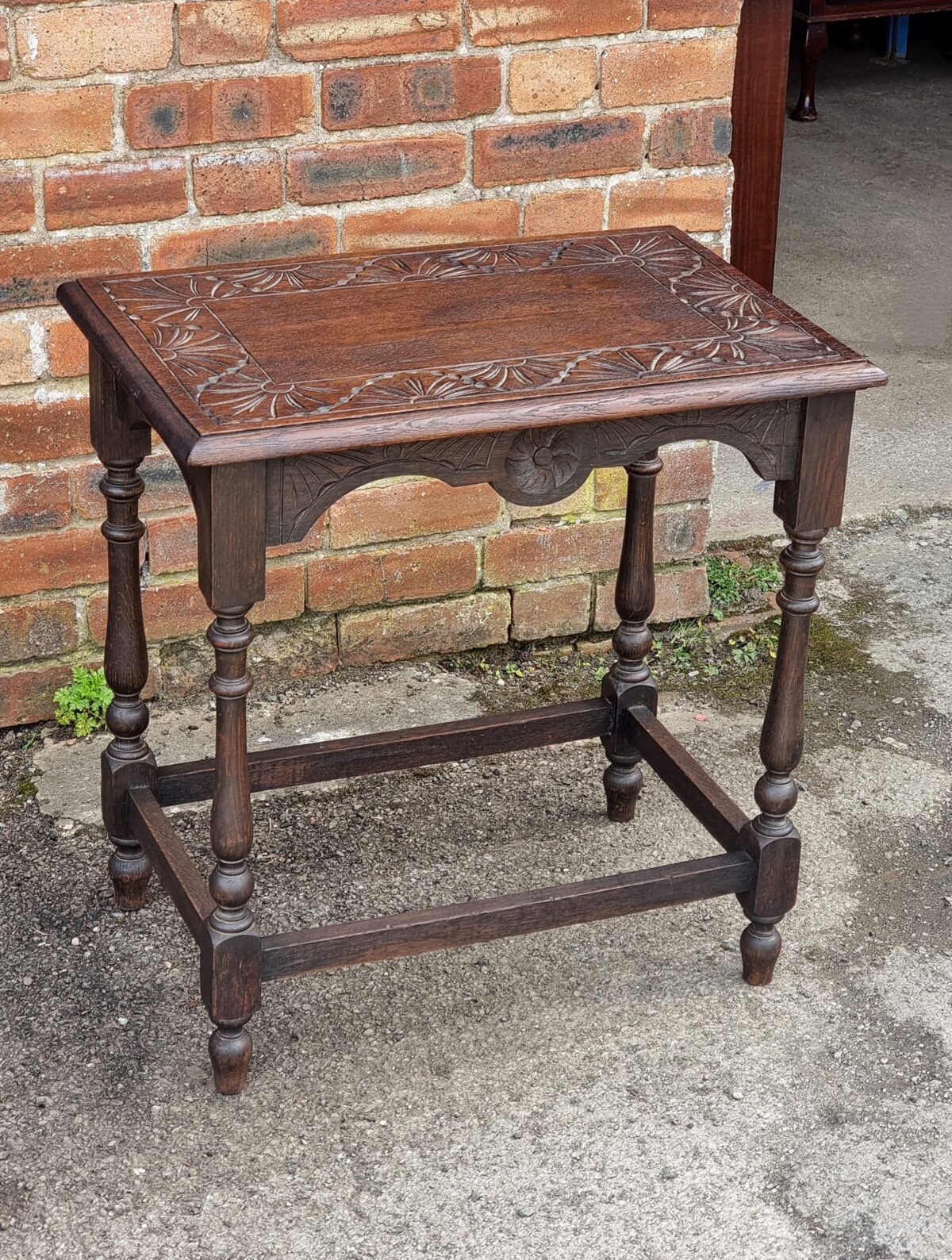 Antique Carved Oak Side Table with Lathe-Turned Leg/Supports, Carved Oak Hall Table by 'Ray & Miles' of Liverpool