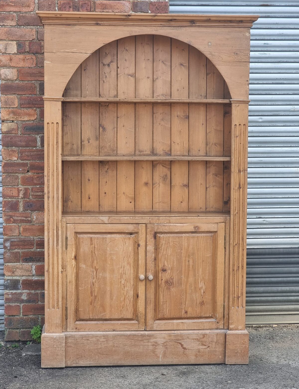 Antique style Tall Pine Bookcase, Narrow/Tall Pine Kitchen Cabinet/Dresser with 2 Door Cupboard below - Image 4