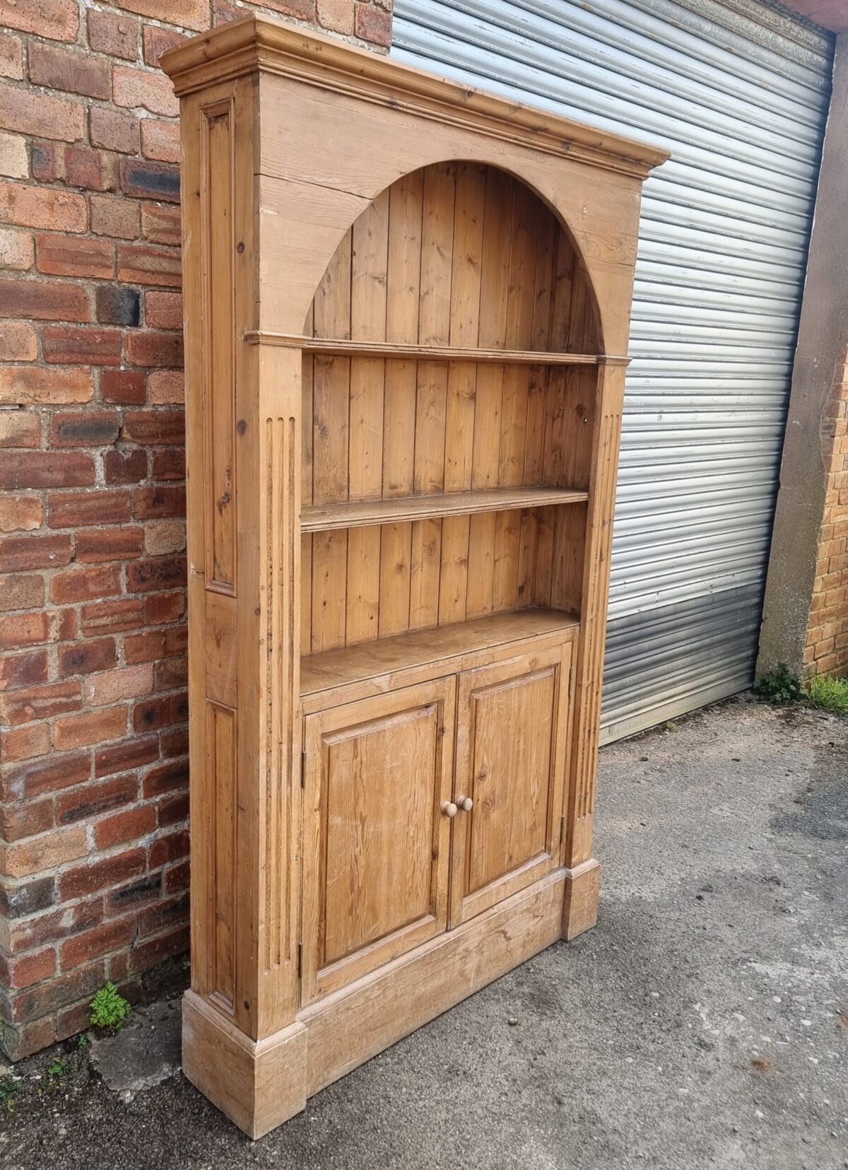 Antique style Tall Pine Bookcase, Narrow/Tall Pine Kitchen Cabinet/Dresser with 2 Door Cupboard below - Image 3