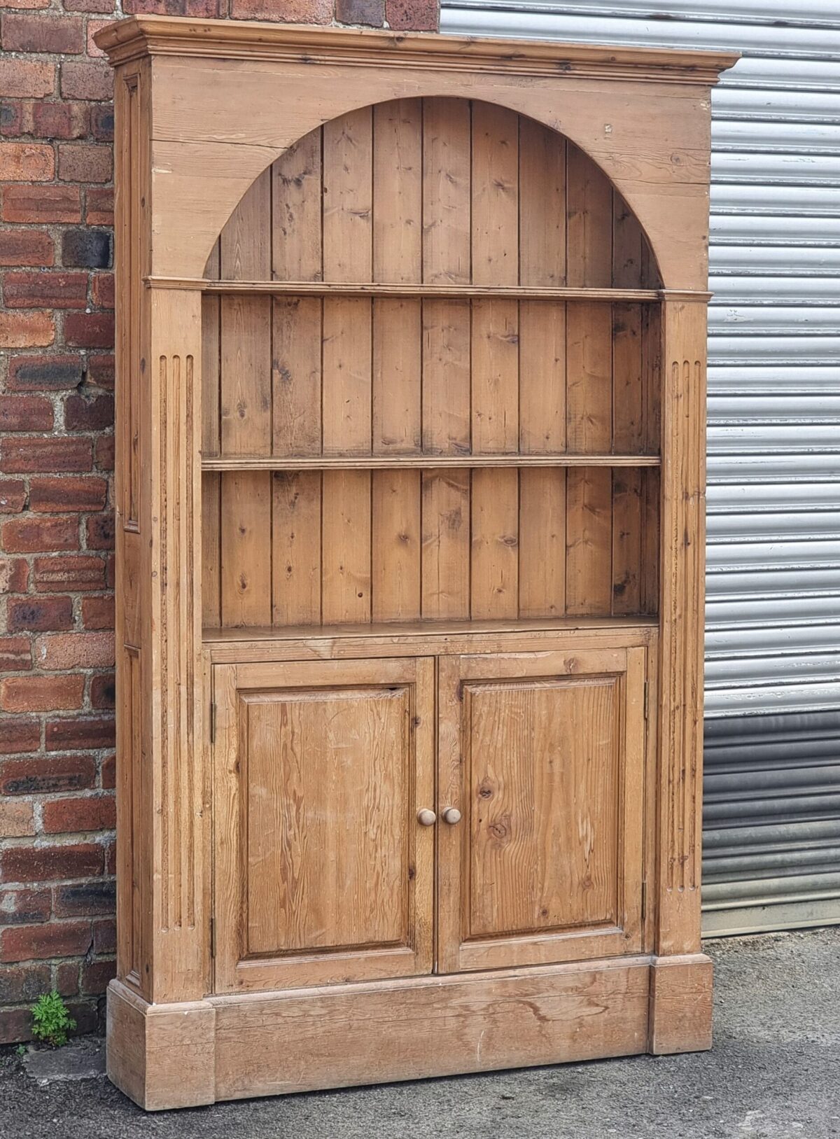 Antique style Tall Pine Bookcase, Narrow/Tall Pine Kitchen Cabinet/Dresser with 2 Door Cupboard below