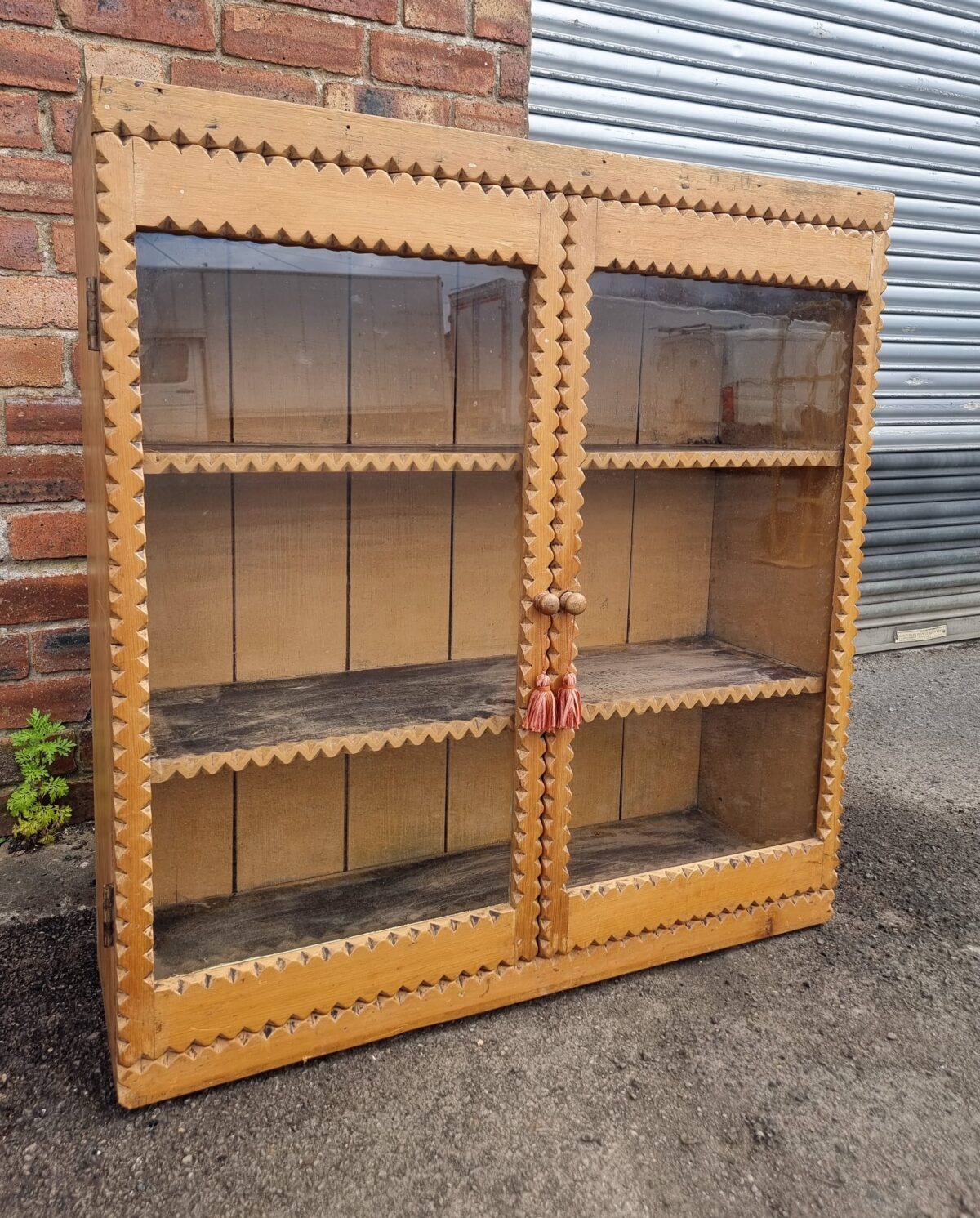 Antique Pine Glazed Bookcase, Intricately Carved/Cut Edge Antique Pine Bookshelf, Display Cabinet - Image 3
