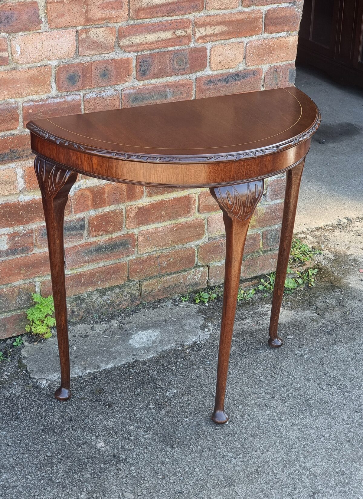 Antique style Half-Moon Hall Table, Tripod Hall/Side Table raised on Cabriolet Legs