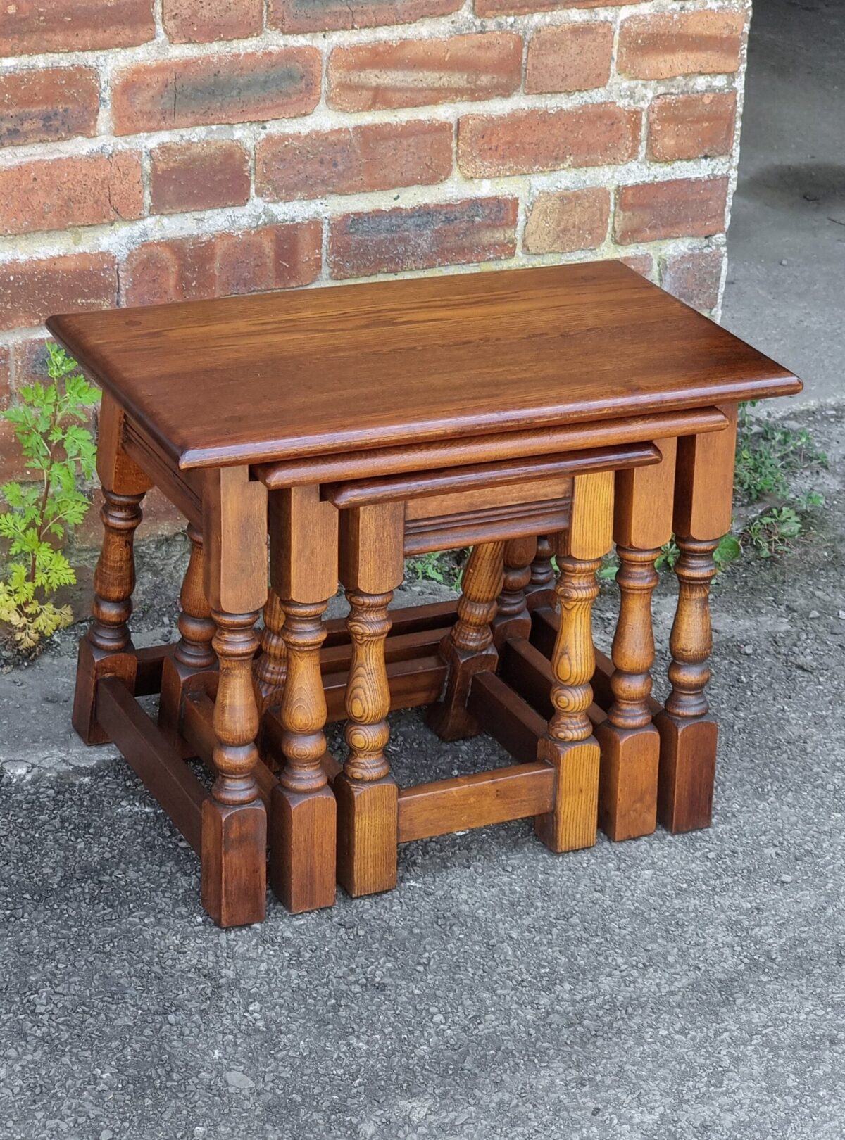 Oak 'Old Charm' Nest of Tables, 'Old Charm' Oak Nest of 3 Side/Coffee Tables by 'Wood Bros', Made in England - Image 2