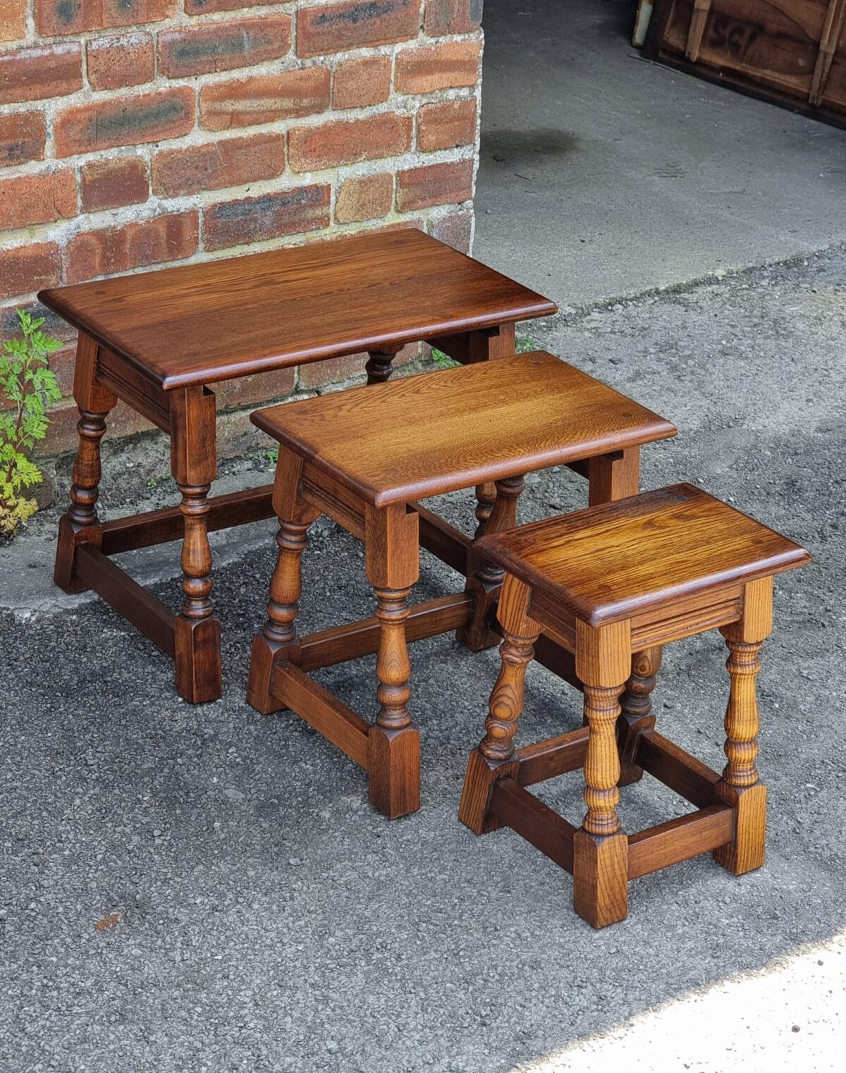 Oak 'Old Charm' Nest of Tables, 'Old Charm' Oak Nest of 3 Side/Coffee Tables by 'Wood Bros', Made in England