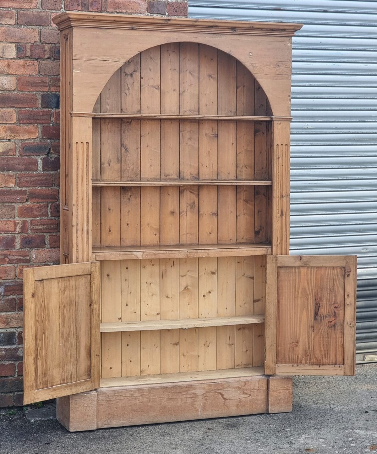 Antique style Tall Pine Bookcase, Narrow/Tall Pine Kitchen Cabinet/Dresser with 2 Door Cupboard below - Image 2