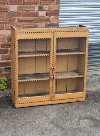 Antique Pine Glazed Bookcase, Intricately Carved/Cut Edge Antique Pine Bookshelf, Display Cabinet